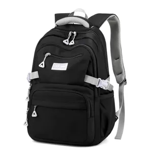 Zaino scolastico impermeabile nero per studenti, grande borsa da viaggio casual.