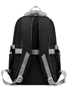 Zaino scolastico nero minimalista per ragazze, grande borsa da viaggio impermeabile.