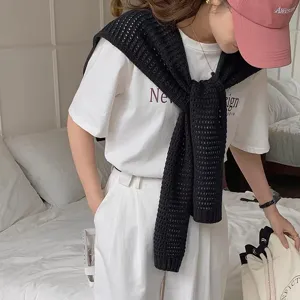 Women knit hollow shawl summer fashion stylish black mini cape decorative breathable top