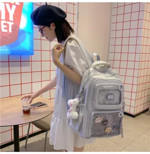 Forest style large capacity backpack with transparent front pocket, student school bag.