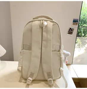 Beige large capacity casual backpack school bag college style daily wear student bag cute