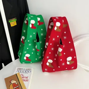 Borsa a mano lavorata a maglia di Natale borsa tote elegante regalo invernale chic