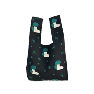 Borsa a mano in maglia da donna motivo elegante design shopper casual piccola borsa spesa
