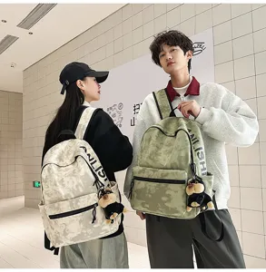 American vintage large capacity backpack simple versatile printed casual travel daypack for men women