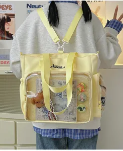 Japanese ins style school ita bag transparent window canvas backpack shoulder crossbody bag