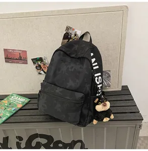 Vintage style large capacity black tie dye backpack casual daily school bag with side letters