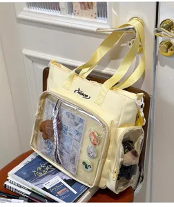 Japanese style ins canvas transparent ita bag shoulder bag for anime pins and plush display.