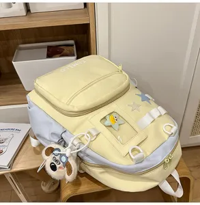 Japanischer Ins-Stil süßer Canvas-Rucksack mit klarem Fenster und Hundehänger für Studenten.