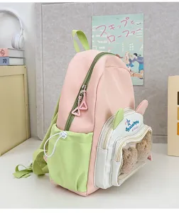 Mochila Itabag rosa verde pastel para estudiantes linda bolsa escolar con bolsillo frontal