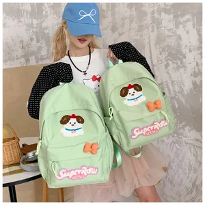 Cute Japanese Style Green Canvas Backpack Large Capacity Casual Cute Puppy School Bag