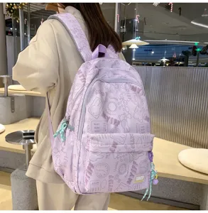 Detailed view of the cute candy color casual backpack with printed patterns and large capacity.