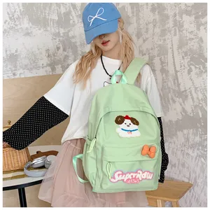 Fresh and cute Japanese style canvas backpack for women with lovely puppy patch, casual daily use.