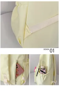 Casual minimalist yellow canvas backpack with multiple pockets for school and daily travel use.