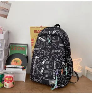 Korean ins style black white doodle backpack lightweight large capacity school bag for students