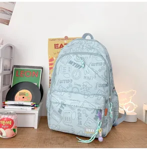 Cute ins style light blue school backpack large capacity casual student book bag