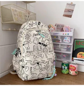 Ins style cute cartoon rabbit printed campus backpack, lightweight and large capacity student bag.