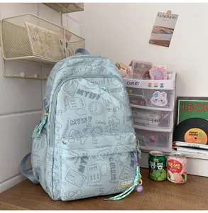 Korean ins style light blue school backpack sweet candy color large capacity student book bag