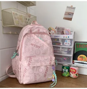 Pink canvas backpack cute school bag with sweet candy color and spacious design for daily use