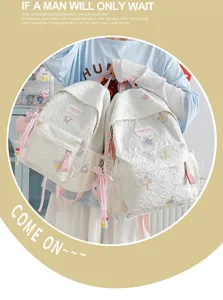 Sac à dos matelassé style coréen mignon avec étoiles colorées et bretelles roses pour filles.