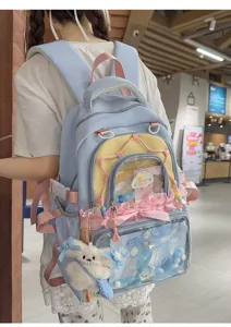Cute Japanese style clear window ita backpack sweet pastel school bag for daily fashion travel