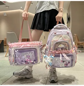 Sweet Japanese ita backpack and tote bag set with clear PVC window and ruffles for students cute