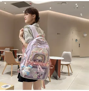 Sweet style sweet pastel purple ita backpack with clear window for cute pins and charms daily.