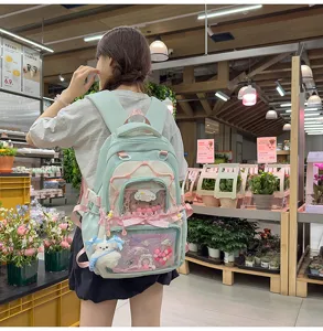 Sweet Japanese style clear window ita backpack for students, fresh mint green school bag.