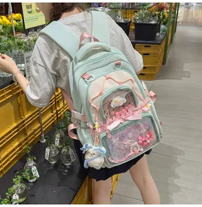 Cute Japanese style ita backpack with transparent window, sweet mint green school bag for teens.