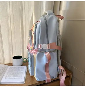 Sweet Japanese ita backpack with transparent pocket, light blue school bag for daily use.