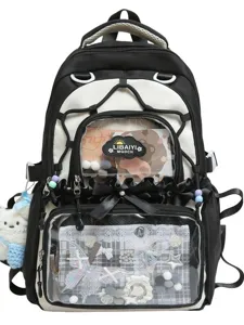 Sweet Japanese style black and white transparent ita backpack with bow decoration.