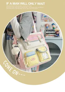 Cute aesthetic canvas colorblock messenger bag student casual shoulder tote commuter bag