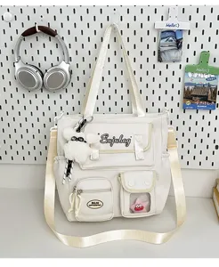 Japanese style sweet canvas tote bag college casual multi-pocket crossbody shoulder bag