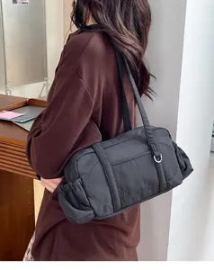 Maύρη casual νάιλον τσάντα ώμου για γυναίκες, απλή τσάντα καθημερινής μεταφοράς στυλ