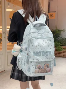 Sac à dos étoile style japonais doux avec poche transparente et pendentif pour l'école.