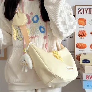 Große Kapazität Canvas Umhängetasche Damen Casual Knödel Schultertasche Einfache Pendler Messenger Tasche Mit Münztasche Anhänger