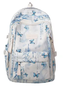 Japanischer Stil frischer blauer Schmetterling Druck Schulrucksack für Mädchen leicht Alltag Rucksack