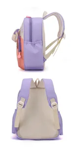 Süßer Dinosaurier Kinderrucksack in Lila und Orange, atmungsaktiver Netzrücken, Gurte.
