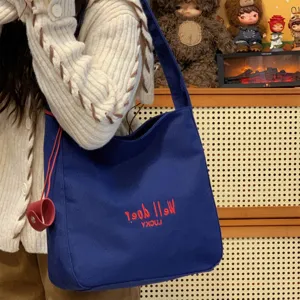 Japanische Segeltuchtasche Freizeittasche Schultertasche Buchstaben Bestickung Alltag