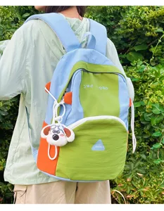Cute color block student backpack large capacity travel school bag for girls daily use