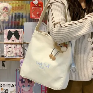 Segeltuch Tragetasche lässige tägliche Umhängetasche mit Buchstabenstickerei und Plüsch für Damen