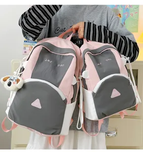 Cute color block backpack for women and students large capacity casual school bag travel daypack