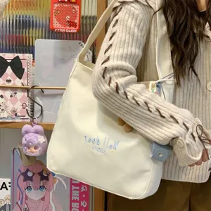 Japanischer Ins Stil Canvas Tote Bag Buchstaben Stickerei Tägliche Umhängetasche Damen