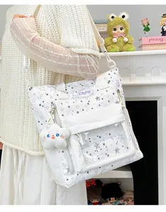Japanischer Stil Canvas Umhängetasche süßes Sternenmuster transparente Tasche Alltag