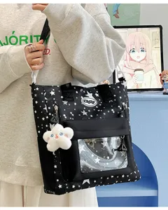 Japanischer Stil schwarze Stern Umhängetasche transparentes Fach süße Schultasche Detail