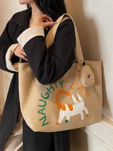 Stylish large capacity canvas shoulder bag for women, casual commuter student tote bag.