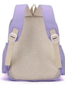 Süßer lila Kinderrucksack mit atmungsaktivem Netzrücken und verstellbaren Gurten.