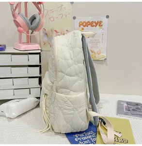 Sac à dos matelassé minimaliste de style coréen pour femmes et étudiants avec poches.