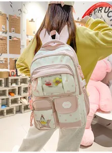 Sac à dos ita à pois pastel doux avec fenêtre transparente, joli cartable esthétique pour filles.