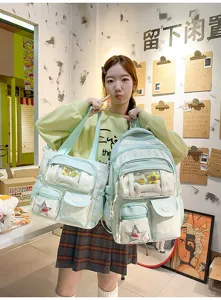 Sac à dos ita pastel doux et ensemble de sacs avec poche avant transparente pour étudiantes.