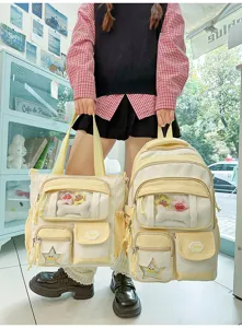 Ensemble sac à dos et fourre-tout ita transparent style japonais doux avec peluche.